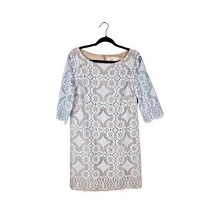 Eliza J Lacey Blue Beige Sheath Dress size 14